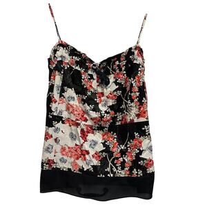 Rag & Bone Lizzie Cami Tank Top Black Floral Print Dark Romance Satin Twill Sz L